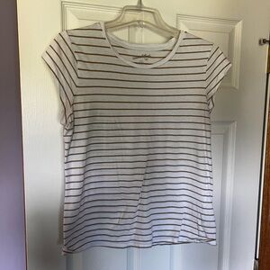 Universal Thread White T-Shirt Women's Medium White Brown Stripes GUC